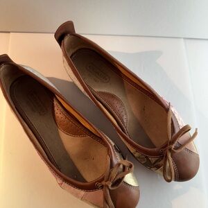 Coach Women's patchwork ballet slippers with tan leather trim
